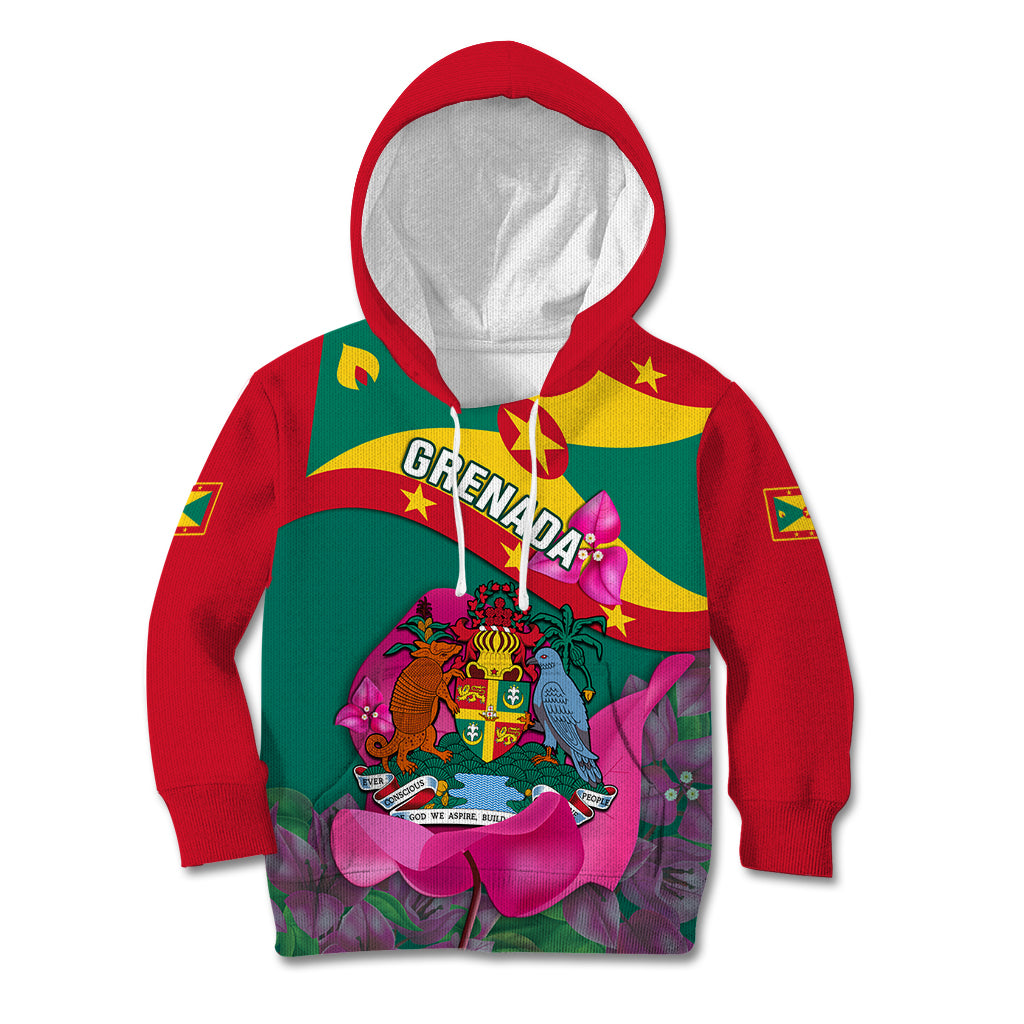 Grenada Independence Day Kid Hoodie Gwenad Bougainvillea Flowers - Wonder Print Shop
