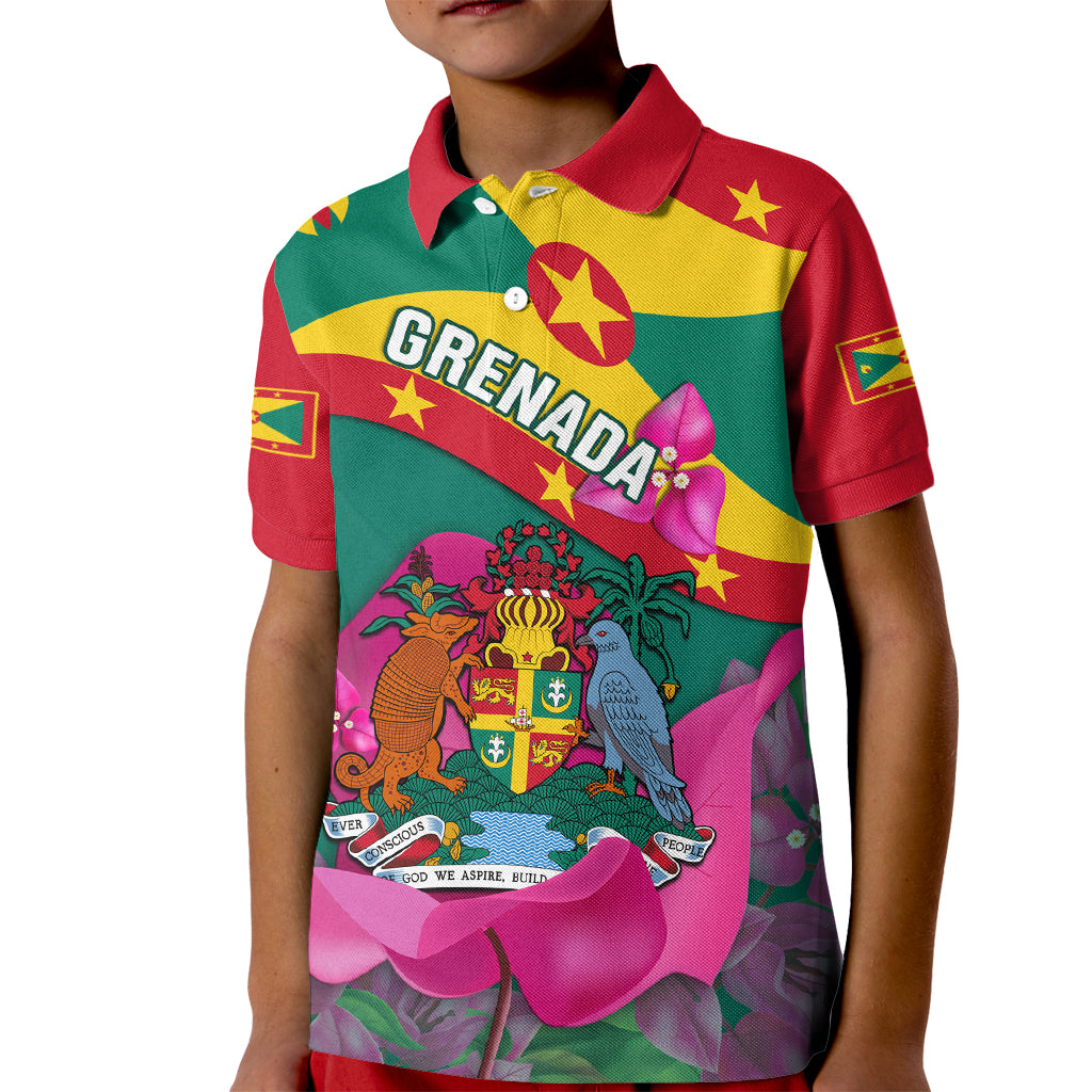 Grenada Independence Day Kid Polo Shirt Gwenad Bougainvillea Flowers - Wonder Print Shop