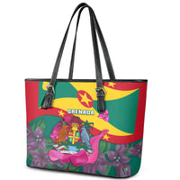 Grenada Independence Day Leather Tote Bag Gwenad Bougainvillea Flowers - Wonder Print Shop