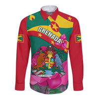 Grenada Independence Day Long Sleeve Button Shirt Gwenad Bougainvillea Flowers - Wonder Print Shop
