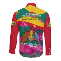 Grenada Independence Day Long Sleeve Button Shirt Gwenad Bougainvillea Flowers - Wonder Print Shop