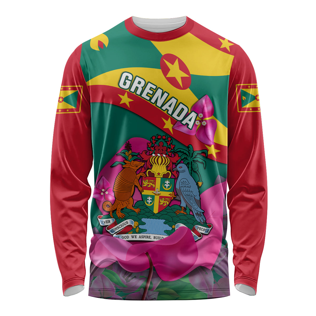 Grenada Independence Day Long Sleeve Shirt Gwenad Bougainvillea Flowers - Wonder Print Shop