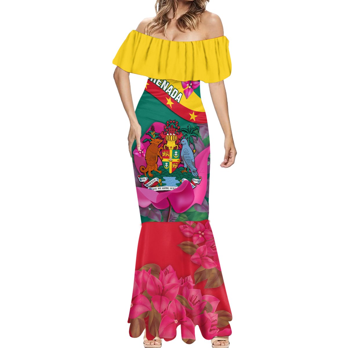 Grenada Independence Day Mermaid Dress Gwenad Bougainvillea Flowers - Wonder Print Shop