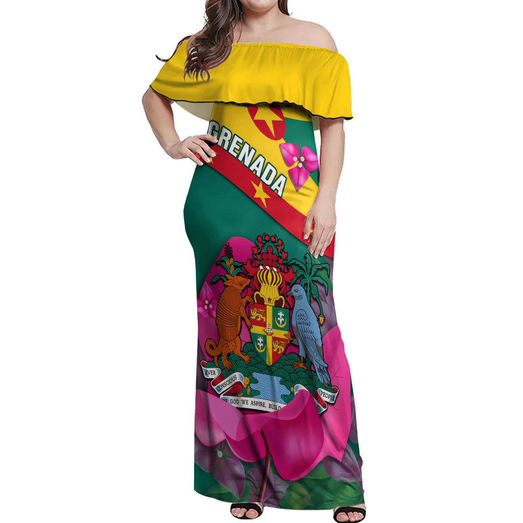 Grenada Independence Day Off Shoulder Maxi Dress Gwenad Bougainvillea Flowers - Wonder Print Shop