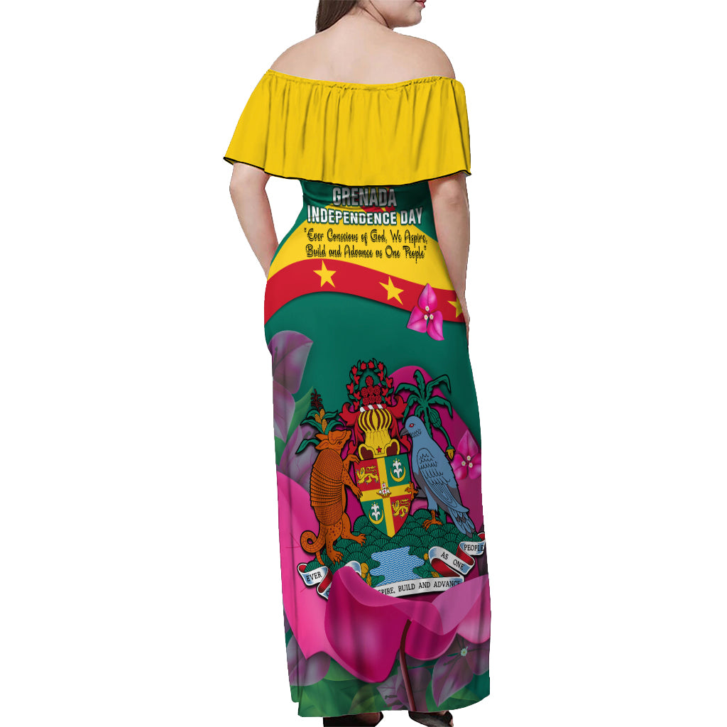 Grenada Independence Day Off Shoulder Maxi Dress Gwenad Bougainvillea Flowers - Wonder Print Shop