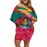 Grenada Independence Day Off Shoulder Short Dress Gwenad Bougainvillea Flowers - Wonder Print Shop