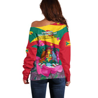 Grenada Independence Day Off Shoulder Sweater Gwenad Bougainvillea Flowers - Wonder Print Shop