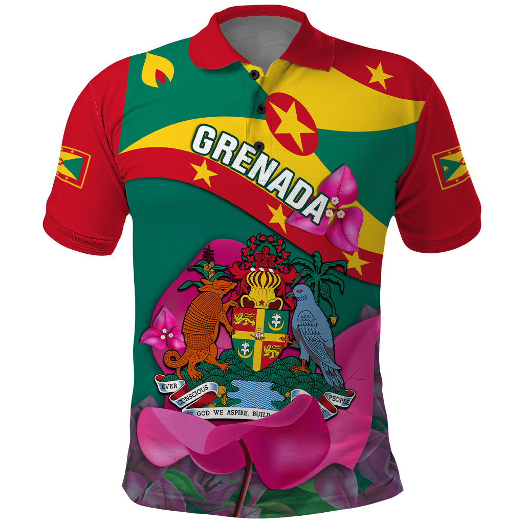 Grenada Independence Day Polo Shirt Gwenad Bougainvillea Flowers - Wonder Print Shop