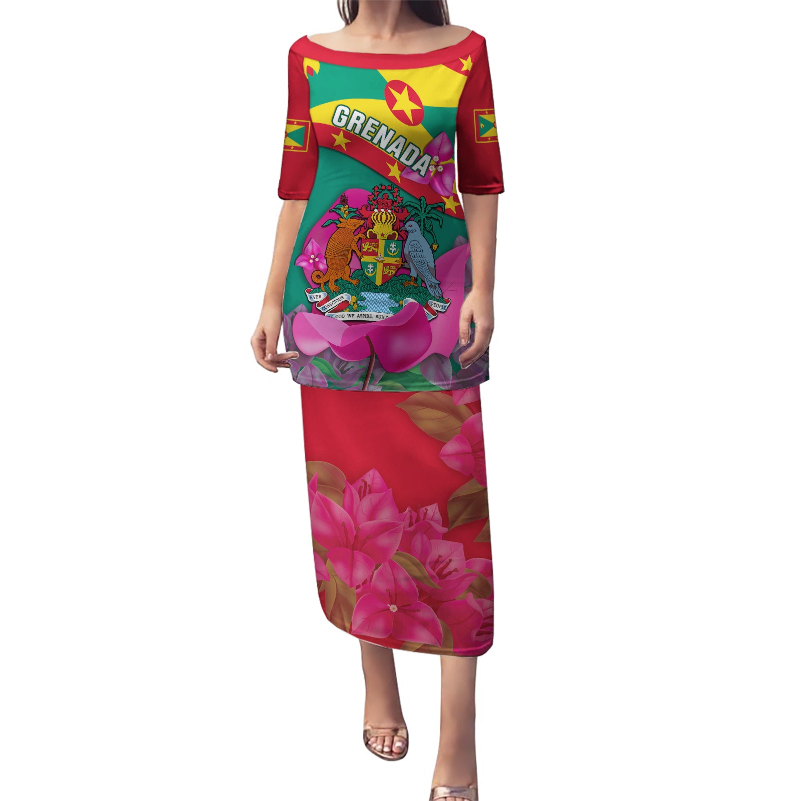 Grenada Independence Day Puletasi Gwenad Bougainvillea Flowers - Wonder Print Shop