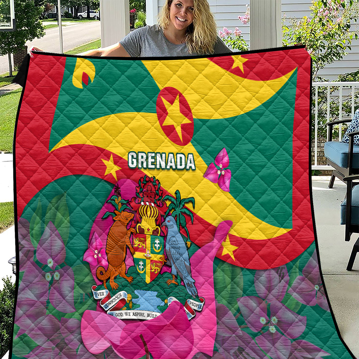 Grenada Independence Day Quilt Gwenad Bougainvillea Flowers - Wonder Print Shop