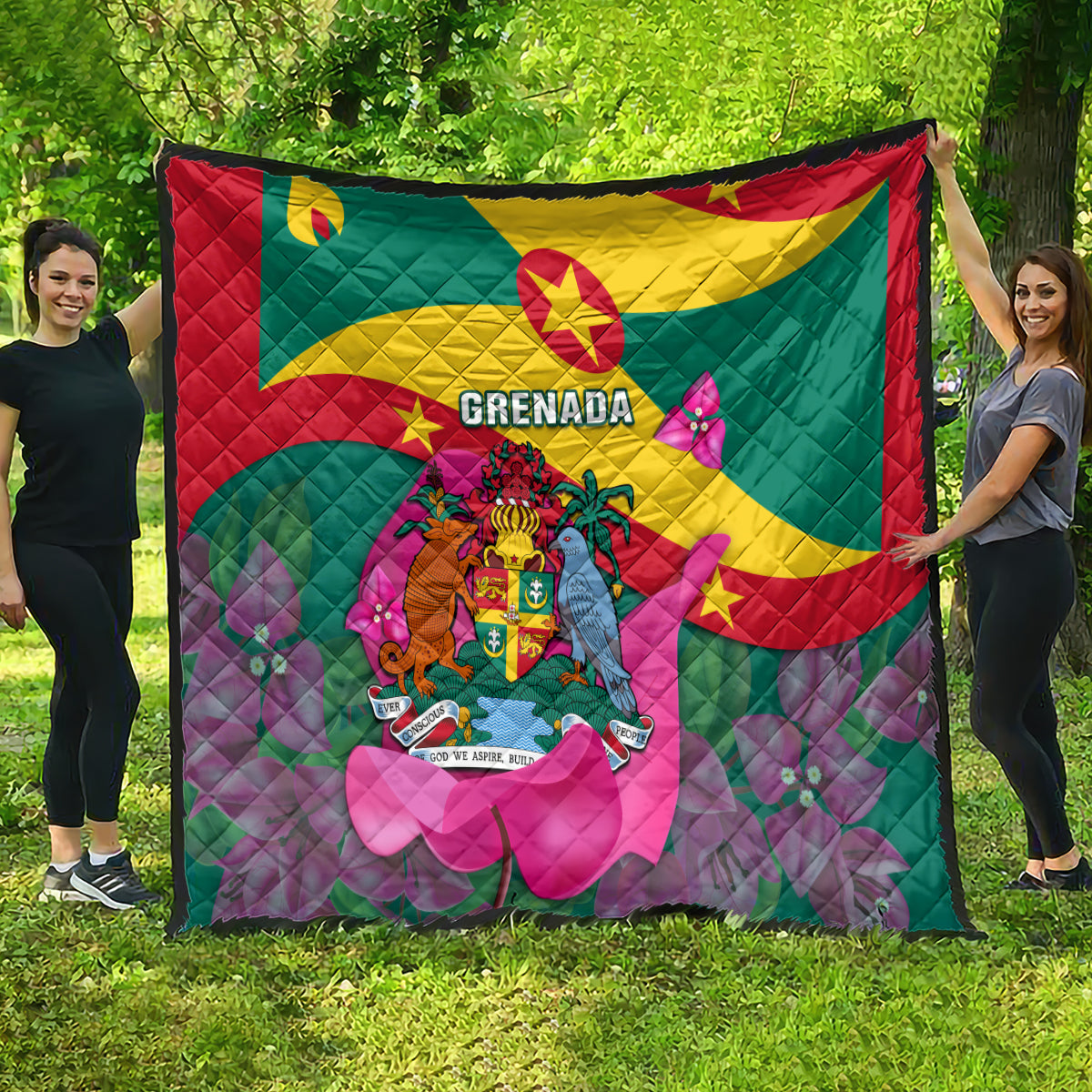 Grenada Independence Day Quilt Gwenad Bougainvillea Flowers - Wonder Print Shop