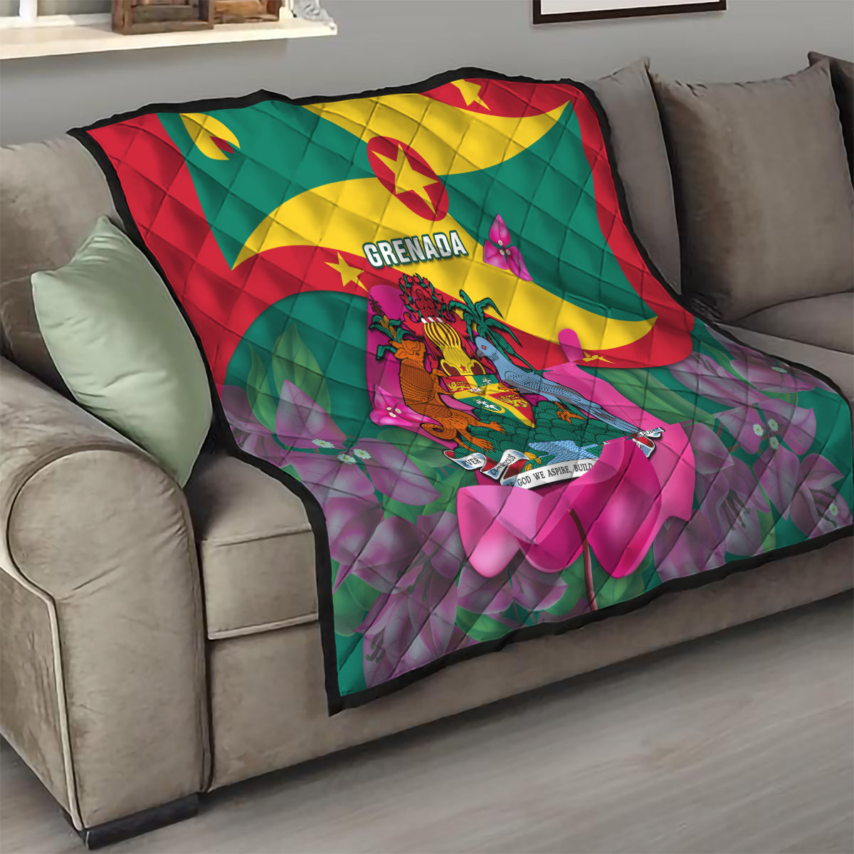 Grenada Independence Day Quilt Gwenad Bougainvillea Flowers - Wonder Print Shop