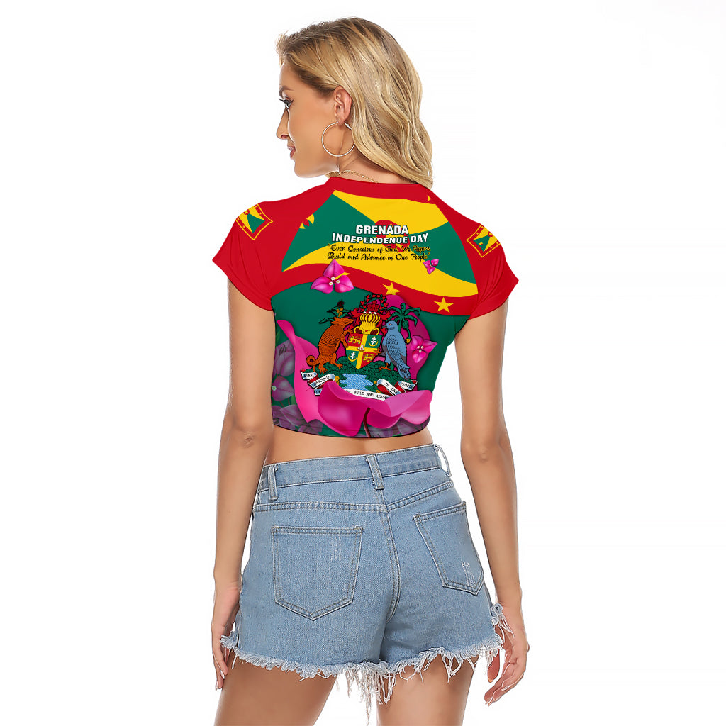 Grenada Independence Day Raglan Cropped T Shirt Gwenad Bougainvillea Flowers - Wonder Print Shop