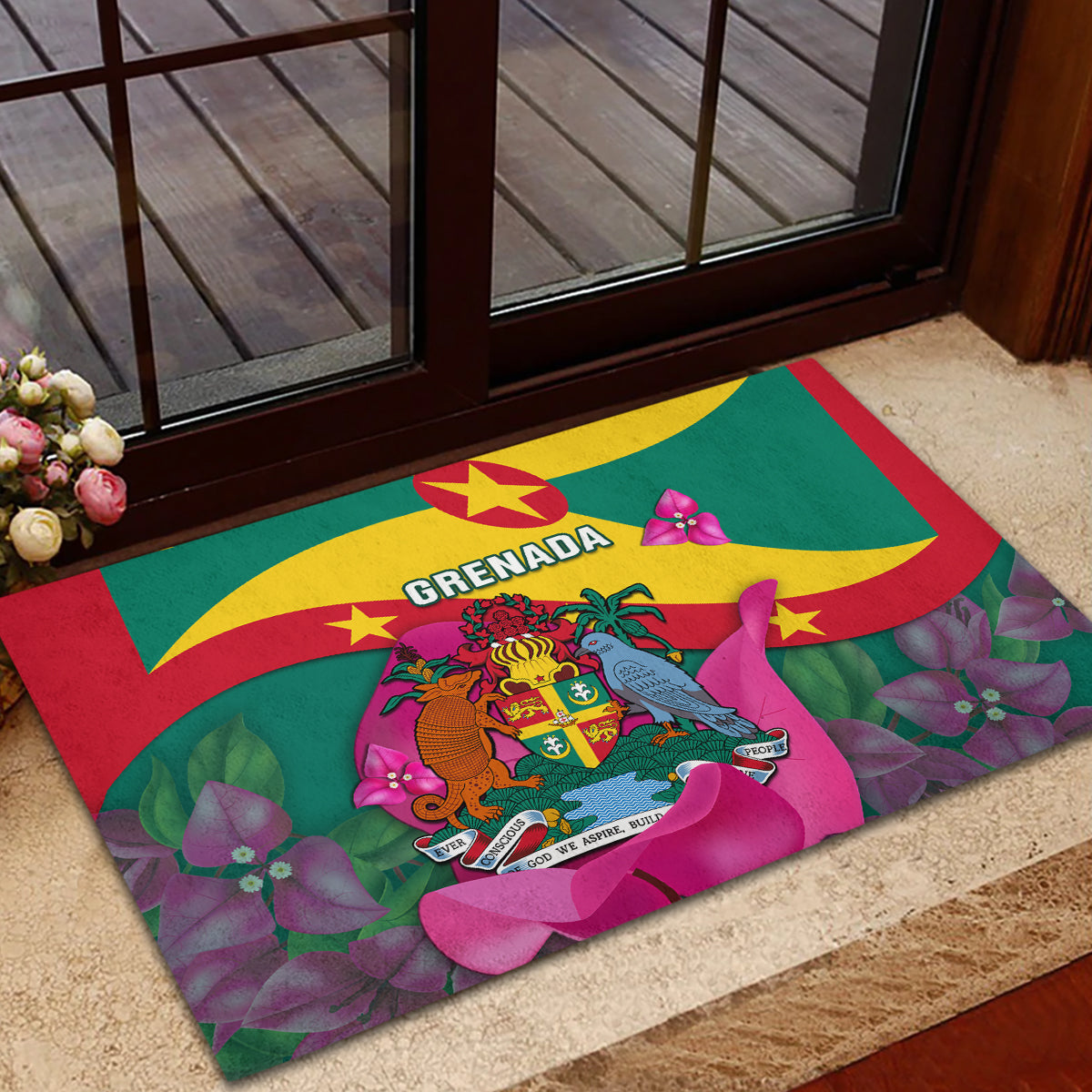 Grenada Independence Day Rubber Doormat Gwenad Bougainvillea Flowers - Wonder Print Shop