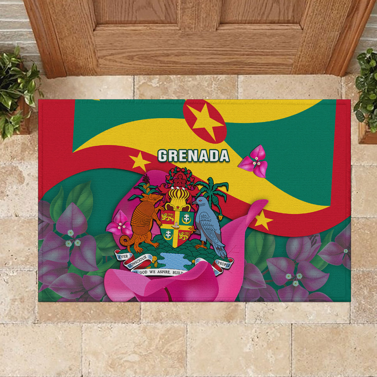 Grenada Independence Day Rubber Doormat Gwenad Bougainvillea Flowers - Wonder Print Shop