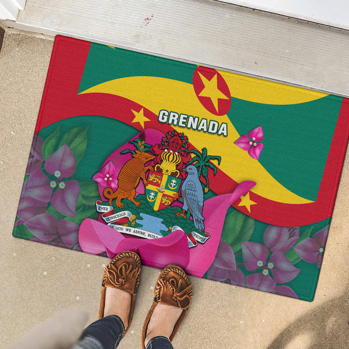 Grenada Independence Day Rubber Doormat Gwenad Bougainvillea Flowers - Wonder Print Shop