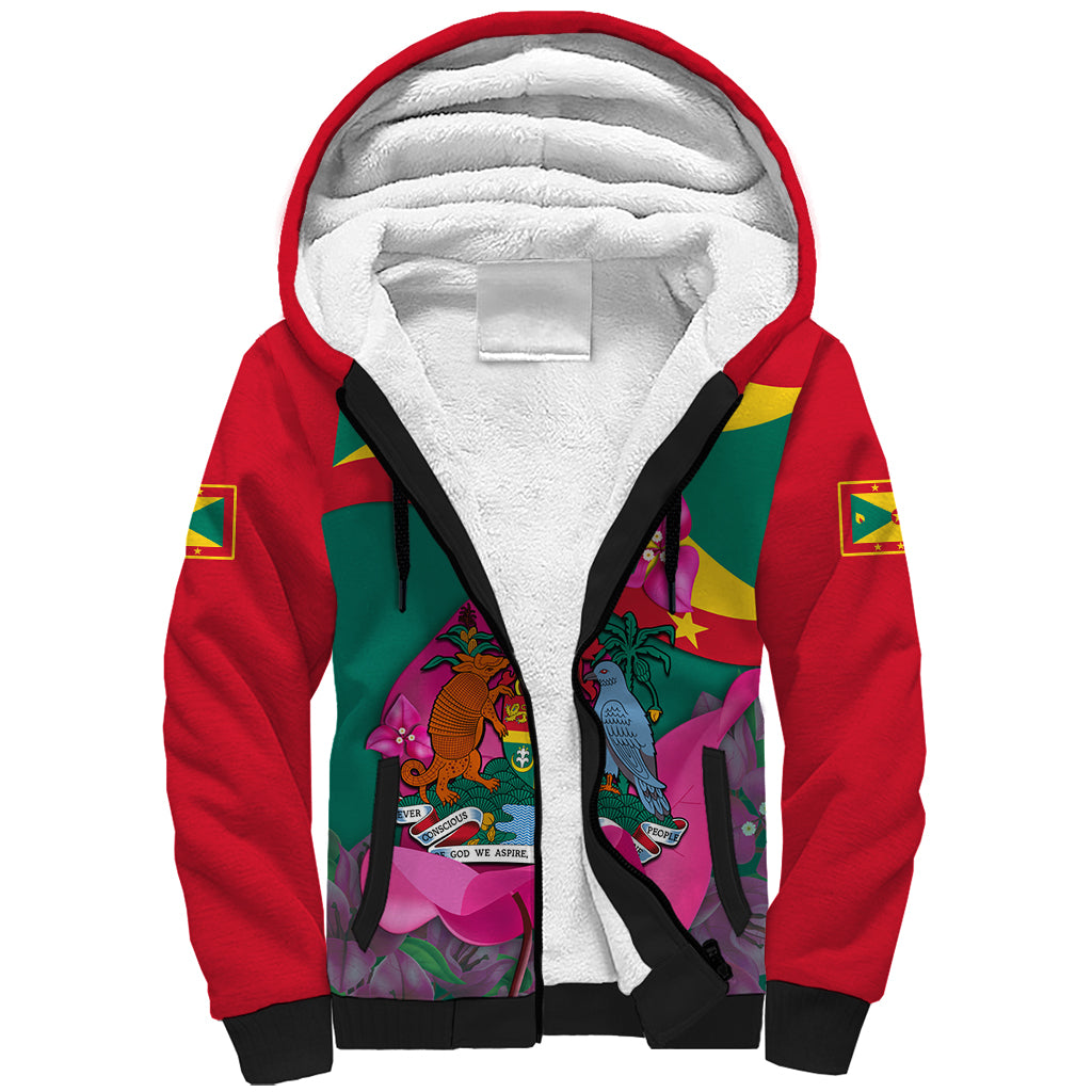 Grenada Independence Day Sherpa Hoodie Gwenad Bougainvillea Flowers - Wonder Print Shop