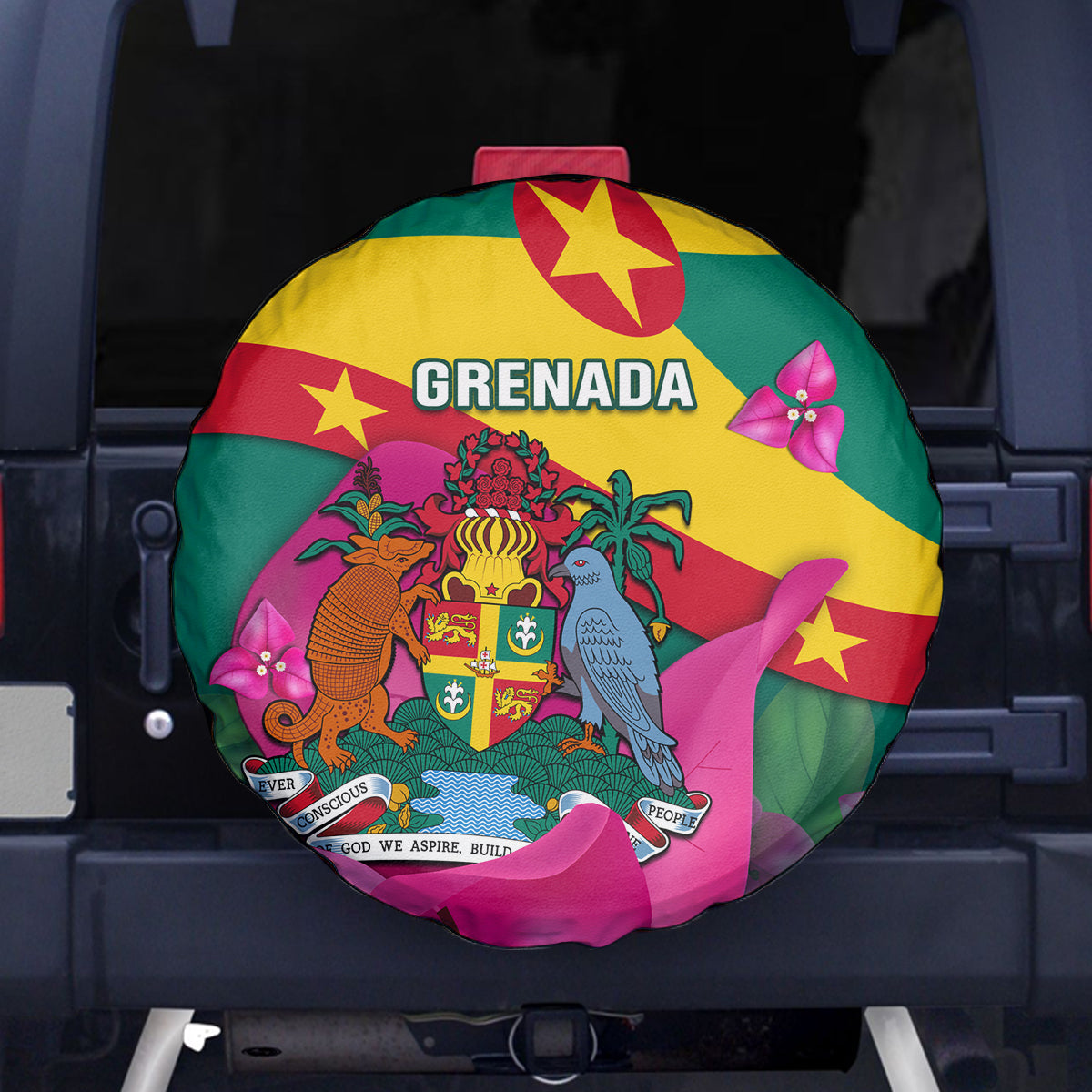 Grenada Independence Day Spare Tire Cover Gwenad Bougainvillea Flowers - Wonder Print Shop