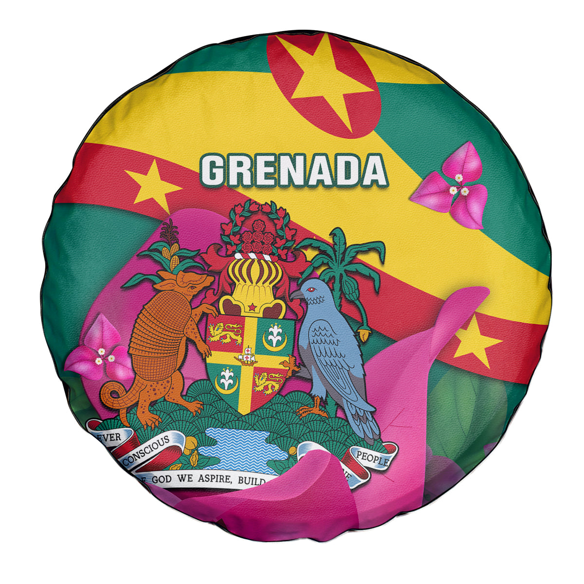 Grenada Independence Day Spare Tire Cover Gwenad Bougainvillea Flowers - Wonder Print Shop