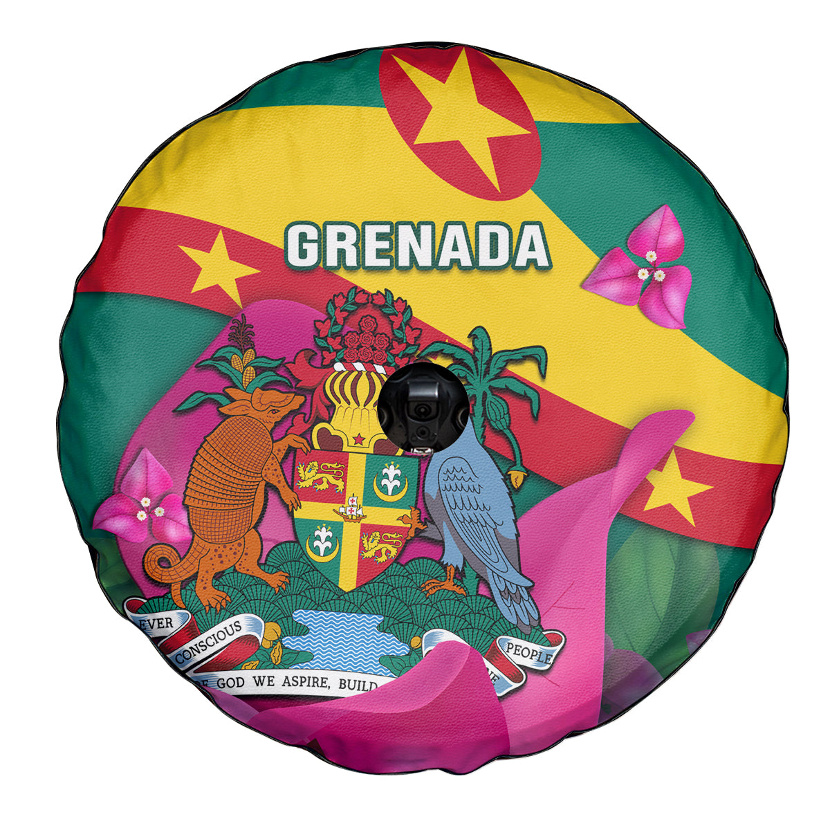 Grenada Independence Day Spare Tire Cover Gwenad Bougainvillea Flowers - Wonder Print Shop