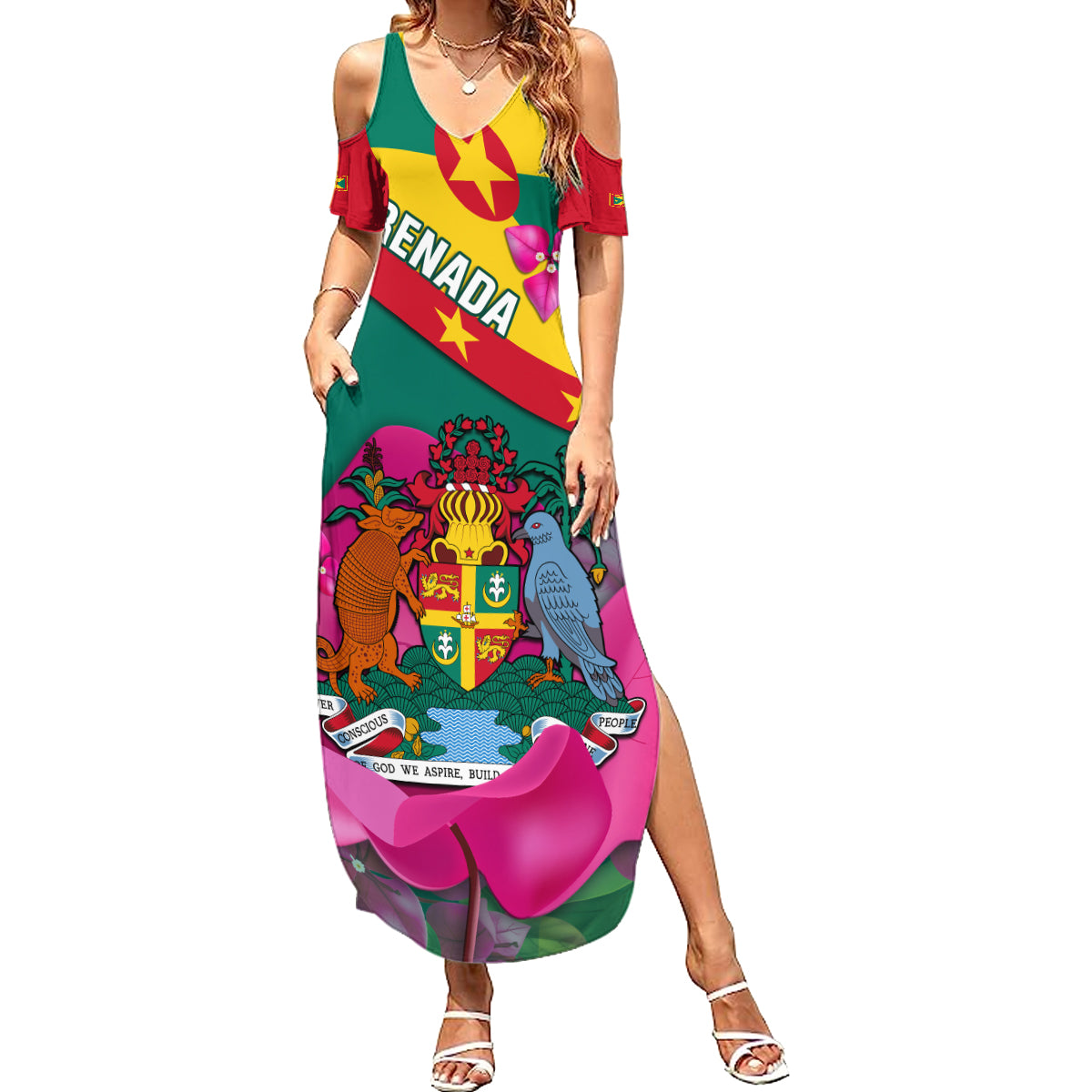 Grenada Independence Day Summer Maxi Dress Gwenad Bougainvillea Flowers - Wonder Print Shop