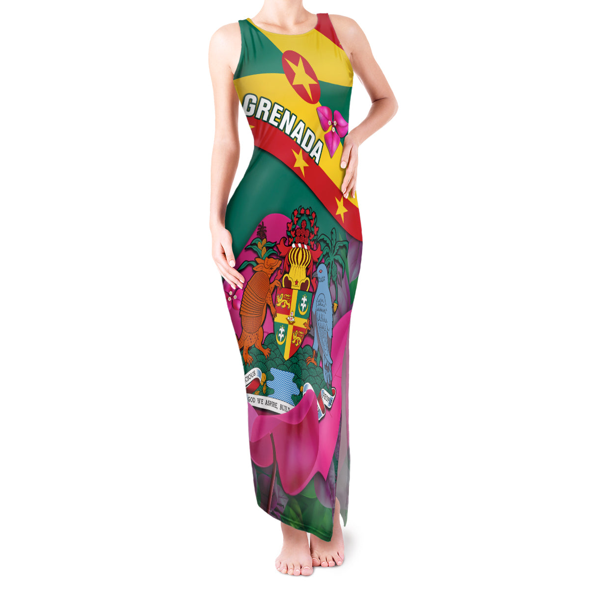 Grenada Independence Day Tank Maxi Dress Gwenad Bougainvillea Flowers - Wonder Print Shop
