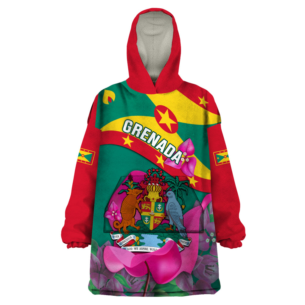 Grenada Independence Day Wearable Blanket Hoodie Gwenad Bougainvillea Flowers - Wonder Print Shop