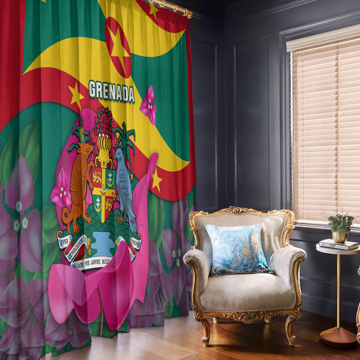 Grenada Independence Day Window Curtain Gwenad Bougainvillea Flowers - Wonder Print Shop
