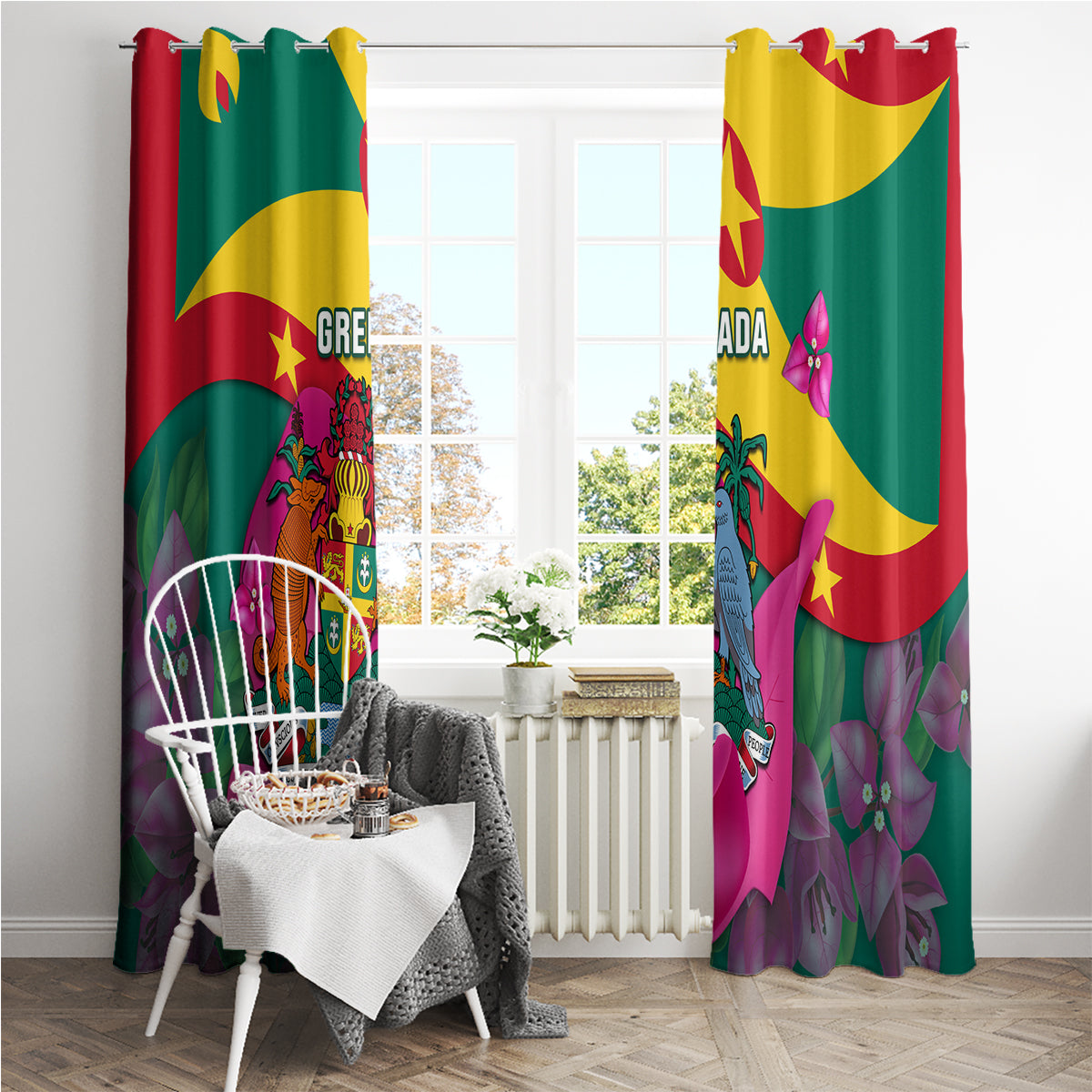 Grenada Independence Day Window Curtain Gwenad Bougainvillea Flowers - Wonder Print Shop