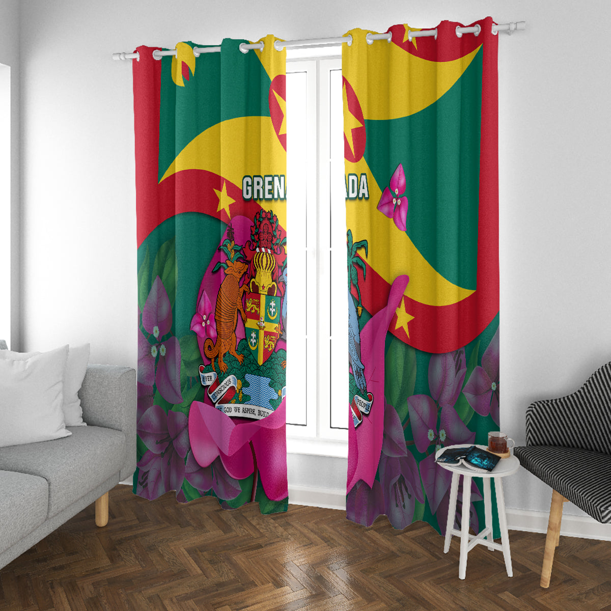 Grenada Independence Day Window Curtain Gwenad Bougainvillea Flowers - Wonder Print Shop