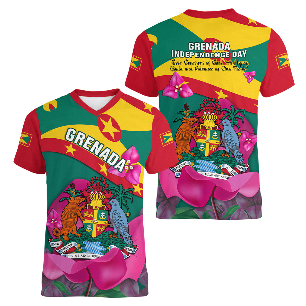 Grenada Independence Day Women V Neck T Shirt Gwenad Bougainvillea Flowers - Wonder Print Shop
