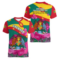 Grenada Independence Day Women V Neck T Shirt Gwenad Bougainvillea Flowers - Wonder Print Shop