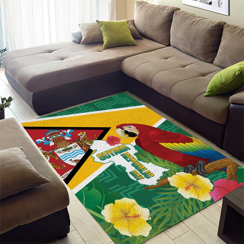 Guyana Republic Day Area Rug Scarlet Macaw With Map Tropical Style