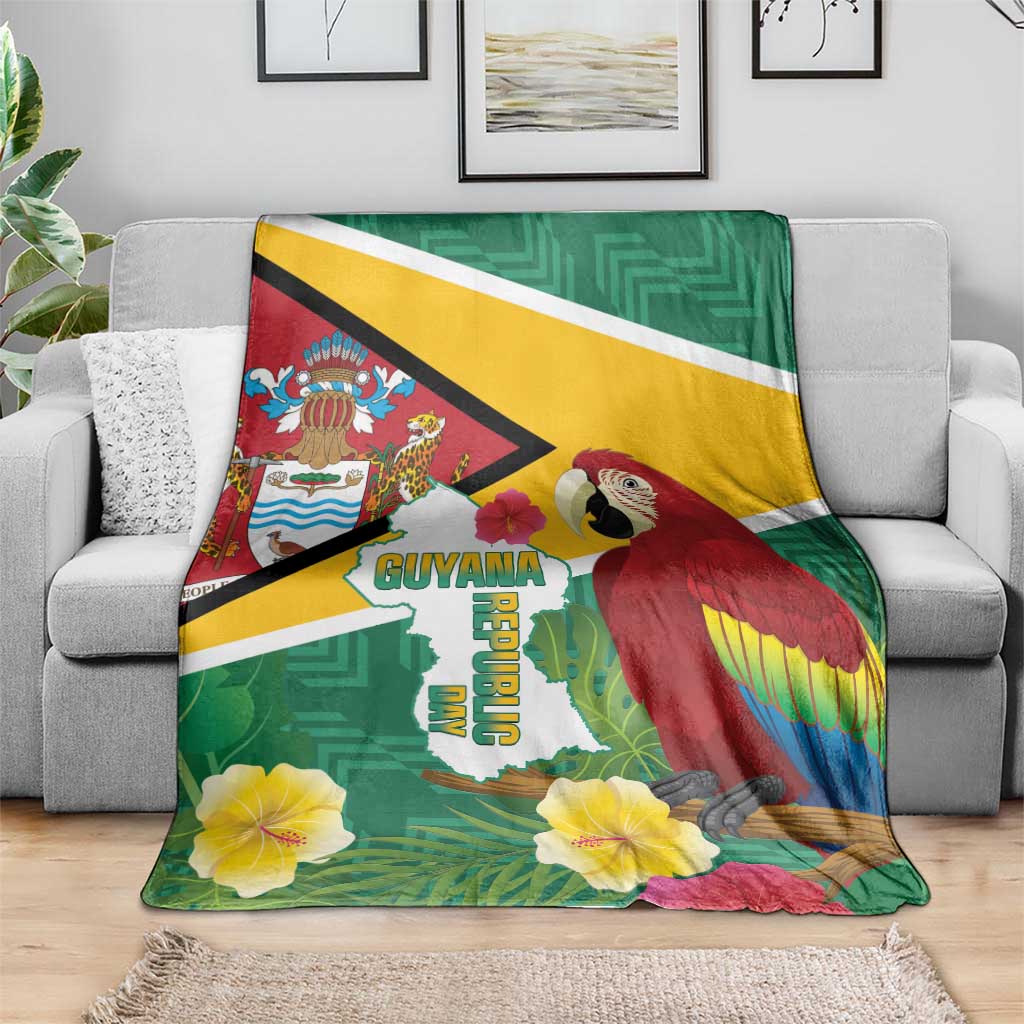 Guyana Republic Day Blanket Scarlet Macaw With Map Tropical Style