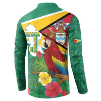Guyana Republic Day Button Sweatshirt Scarlet Macaw With Map Tropical Style