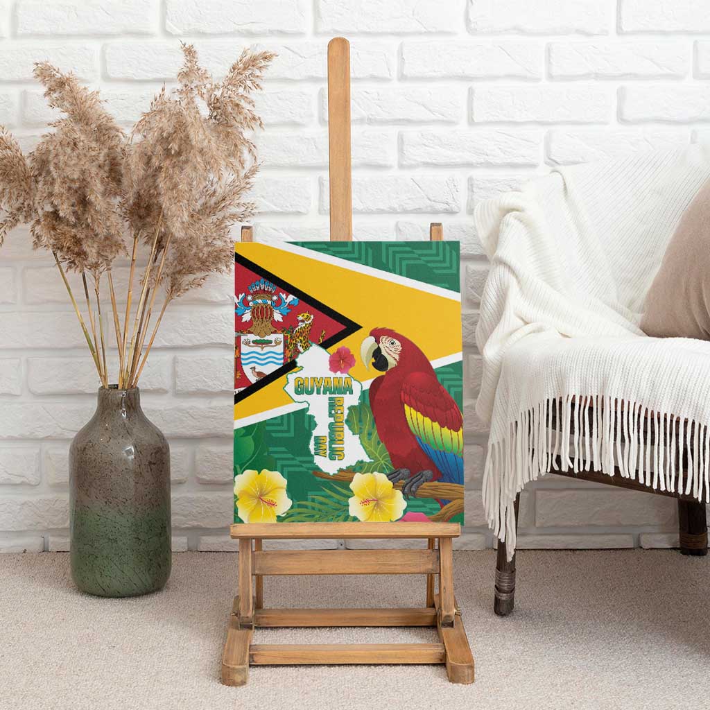 Guyana Republic Day Canvas Wall Art Scarlet Macaw With Map Tropical Style