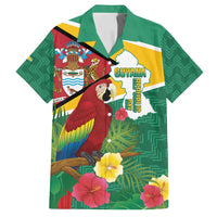 Guyana Republic Day Family Matching Long Sleeve Bodycon Dress and Hawaiian Shirt Scarlet Macaw With Map Tropical Style