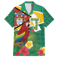 Guyana Republic Day Family Matching Off The Shoulder Long Sleeve Dress and Hawaiian Shirt Scarlet Macaw With Map Tropical Style
