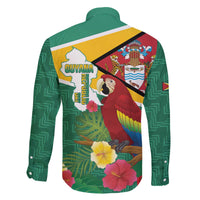 Guyana Republic Day Family Matching Off The Shoulder Long Sleeve Dress and Hawaiian Shirt Scarlet Macaw With Map Tropical Style