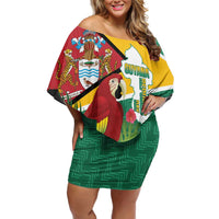 Guyana Republic Day Family Matching Off Shoulder Short Dress and Hawaiian Shirt Scarlet Macaw With Map Tropical Style
