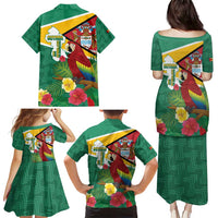 Guyana Republic Day Family Matching Puletasi and Hawaiian Shirt Scarlet Macaw With Map Tropical Style