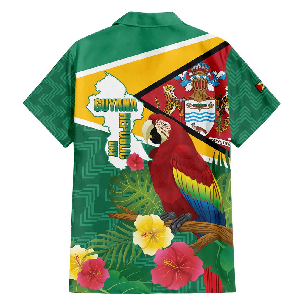 Guyana Republic Day Family Matching Puletasi and Hawaiian Shirt Scarlet Macaw With Map Tropical Style
