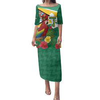 Guyana Republic Day Family Matching Puletasi and Hawaiian Shirt Scarlet Macaw With Map Tropical Style