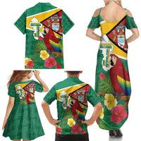 Guyana Republic Day Family Matching Summer Maxi Dress and Hawaiian Shirt Scarlet Macaw With Map Tropical Style