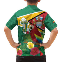 Guyana Republic Day Family Matching Tank Maxi Dress and Hawaiian Shirt Scarlet Macaw With Map Tropical Style