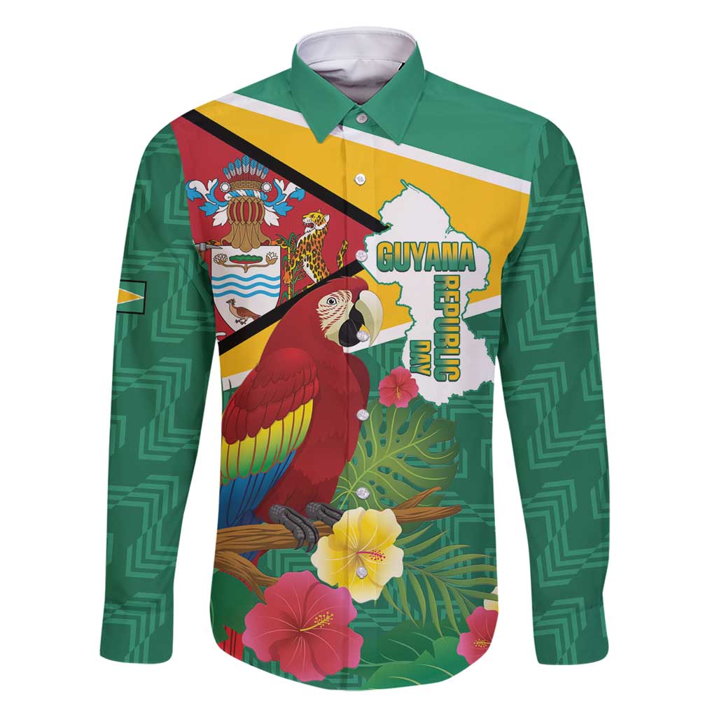 Guyana Republic Day Family Matching Tank Maxi Dress and Hawaiian Shirt Scarlet Macaw With Map Tropical Style