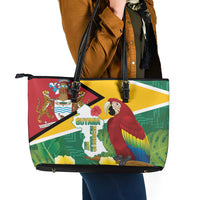 Guyana Republic Day Leather Tote Bag Scarlet Macaw With Map Tropical Style
