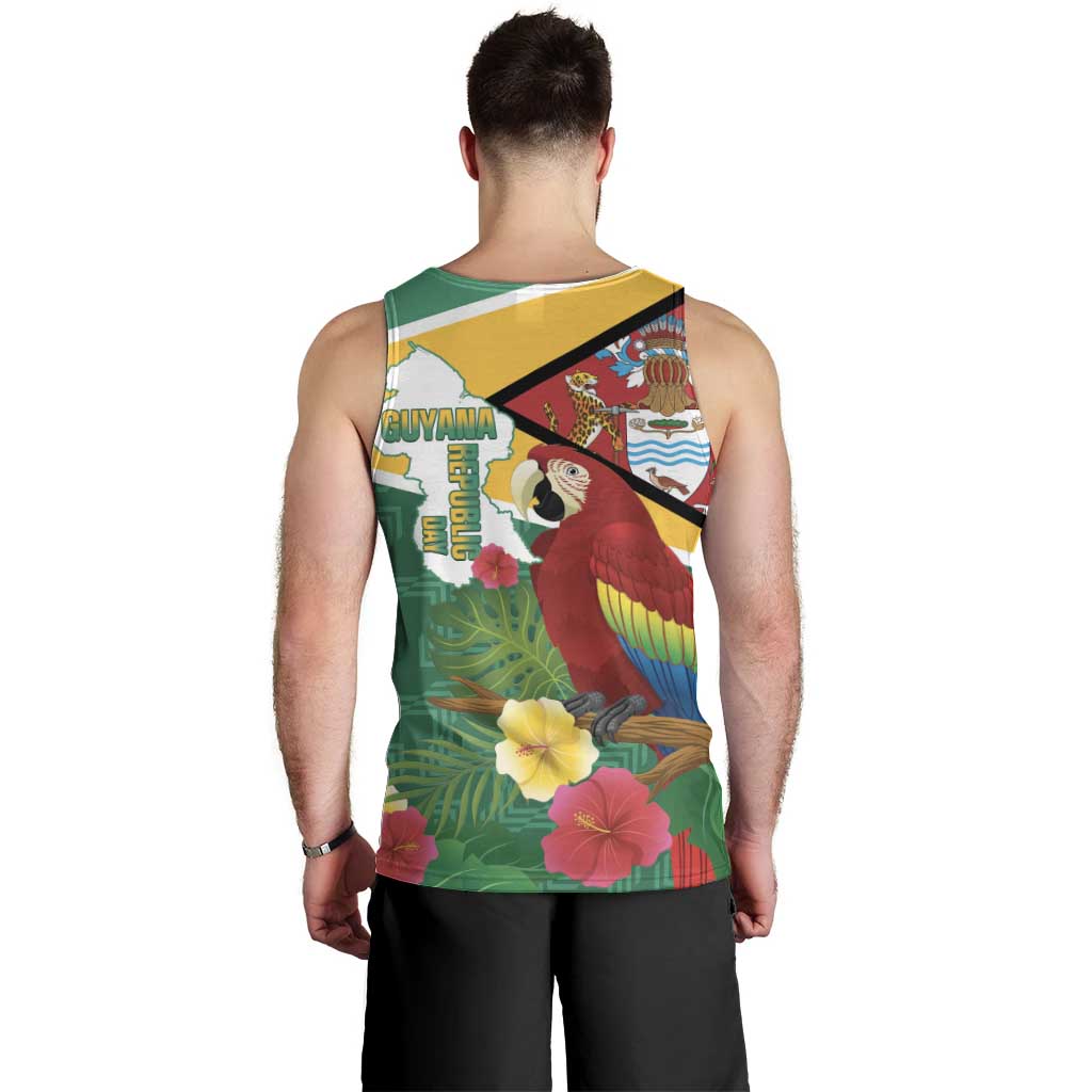 Guyana Republic Day Men Tank Top Scarlet Macaw With Map Tropical Style
