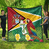 Guyana Republic Day Quilt Scarlet Macaw With Map Tropical Style - Wonder Print Shop