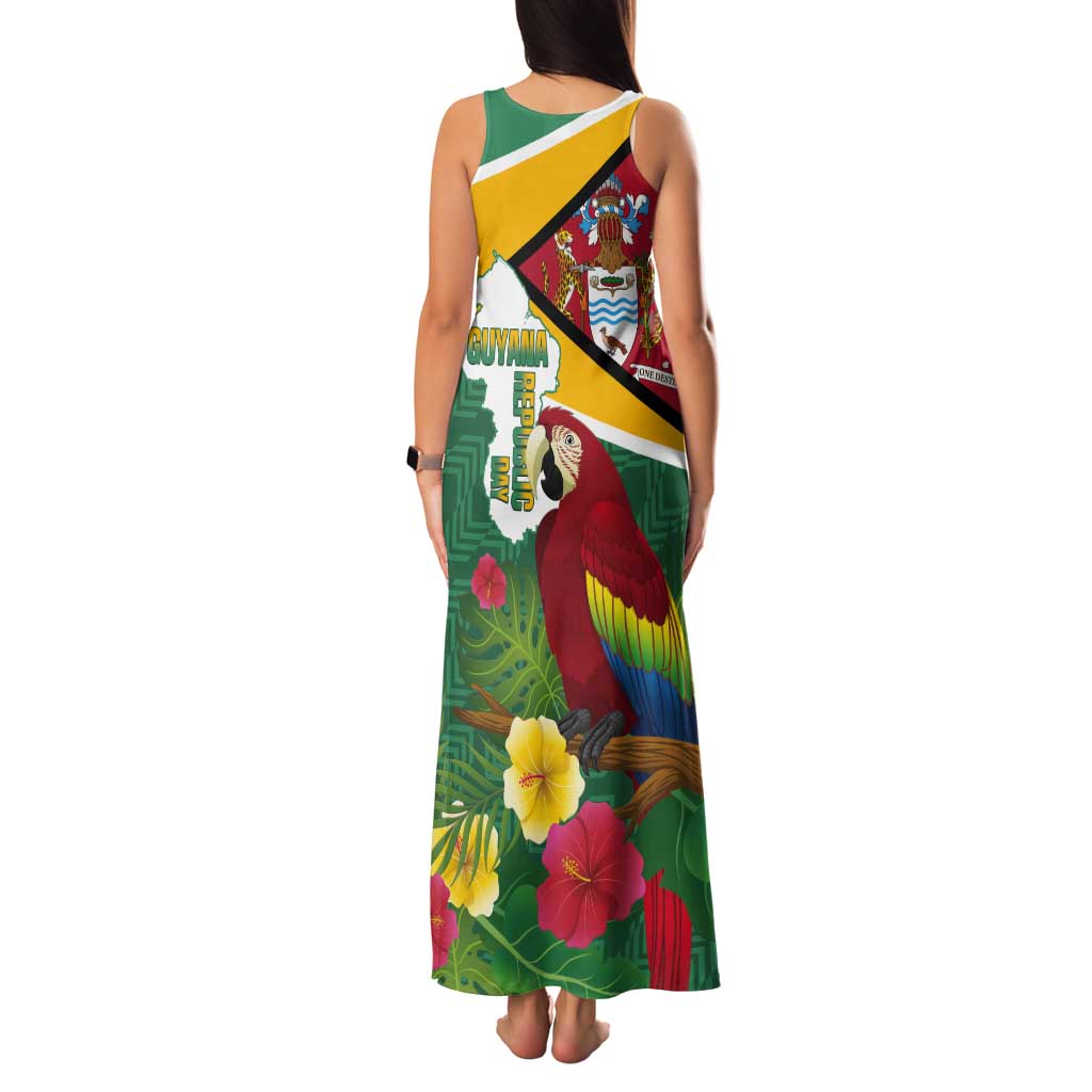 Guyana Republic Day Tank Maxi Dress Scarlet Macaw With Map Tropical Style - Wonder Print Shop